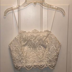 White floral lace crop top